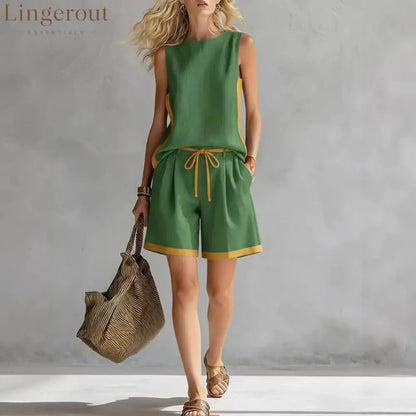Solid Color Loose Casual Vest and Shorts Set