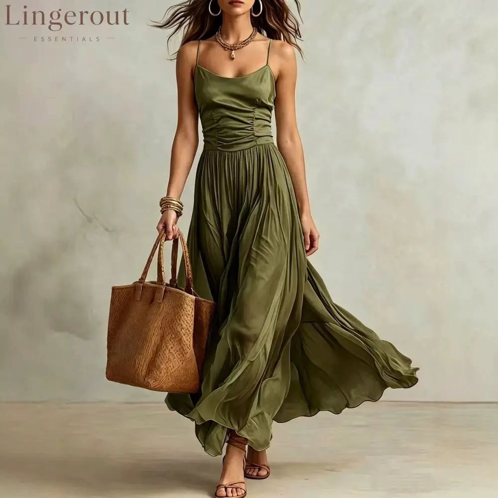 Spaghetti Strap Ruched Bodice Maxi Dress