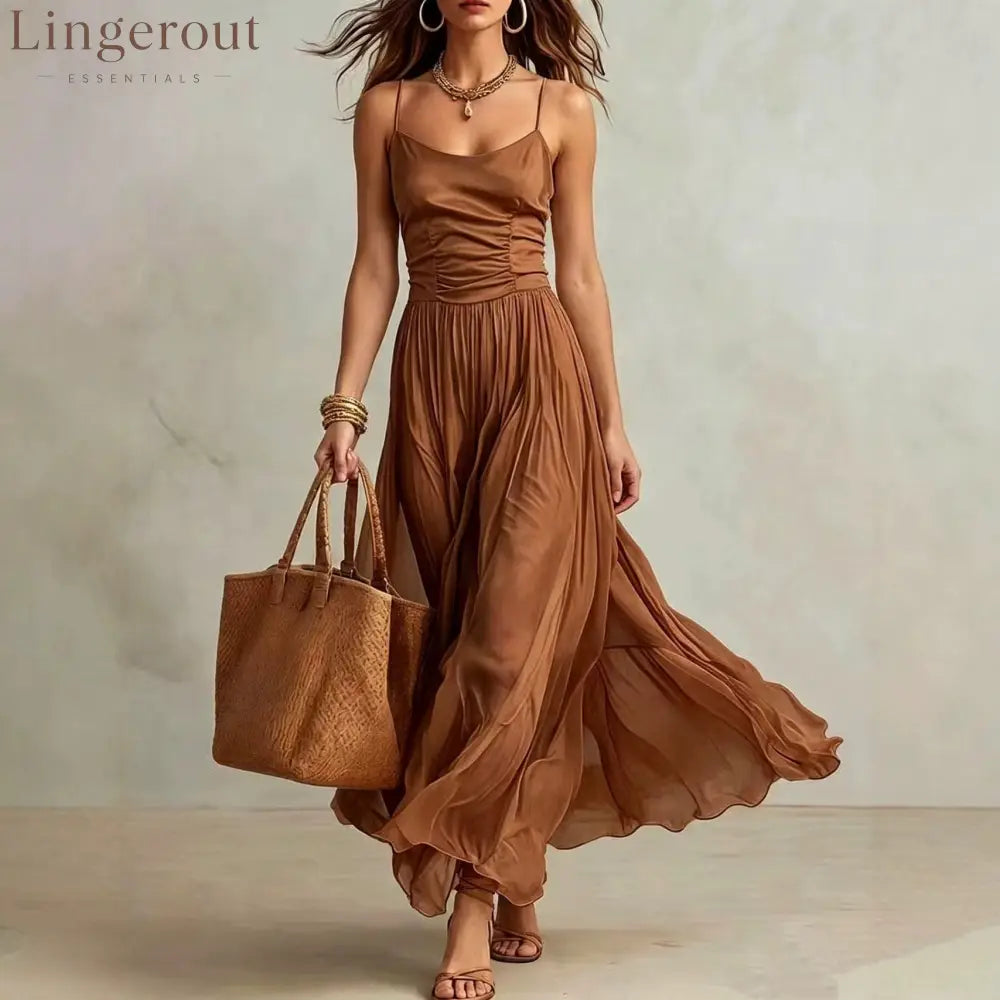 Spaghetti Strap Ruched Bodice Maxi Dress