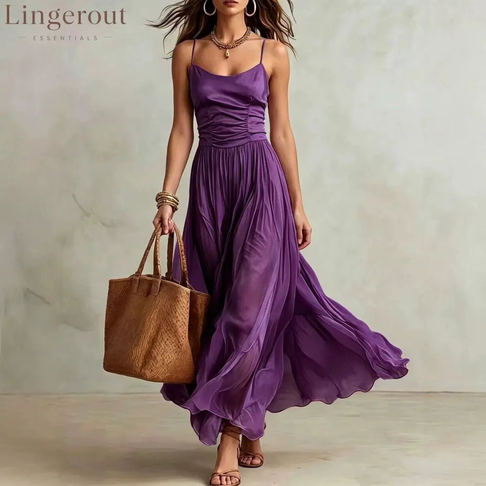 Spaghetti Strap Ruched Bodice Maxi Dress