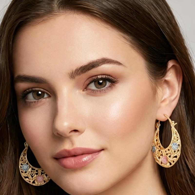 📢📢30% OFF!! ⏰ Gold-Plated Crescent Hoop Earrings with Enamel Flowers - Clothing & Accessories
