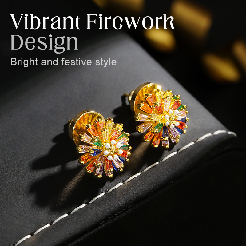 ✨ LIMITED-TIME 30% OFF! ✨ Colorful Firework Stud Earrings – Cubic Zirconia 18K Plated Festive 🎆 - Clothing & Accessories