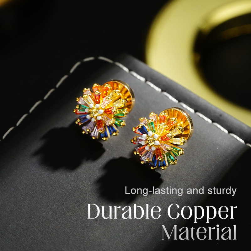 ✨ LIMITED-TIME 30% OFF! ✨ Colorful Firework Stud Earrings – Cubic Zirconia 18K Plated Festive 🎆 - Clothing & Accessories