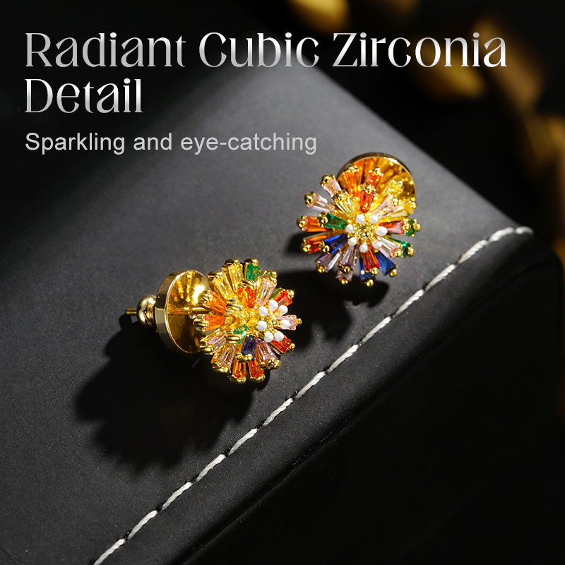 ✨ LIMITED-TIME 30% OFF! ✨ Colorful Firework Stud Earrings – Cubic Zirconia 18K Plated Festive 🎆 - Clothing & Accessories