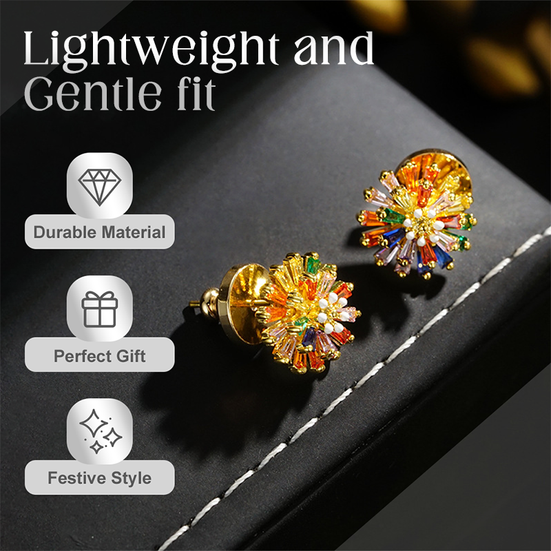 ✨ LIMITED-TIME 30% OFF! ✨ Colorful Firework Stud Earrings – Cubic Zirconia 18K Plated Festive 🎆 - Clothing & Accessories