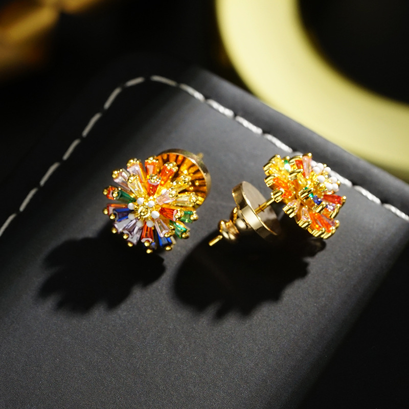 ✨ LIMITED-TIME 30% OFF! ✨ Colorful Firework Stud Earrings – Cubic Zirconia 18K Plated Festive 🎆 - Clothing & Accessories