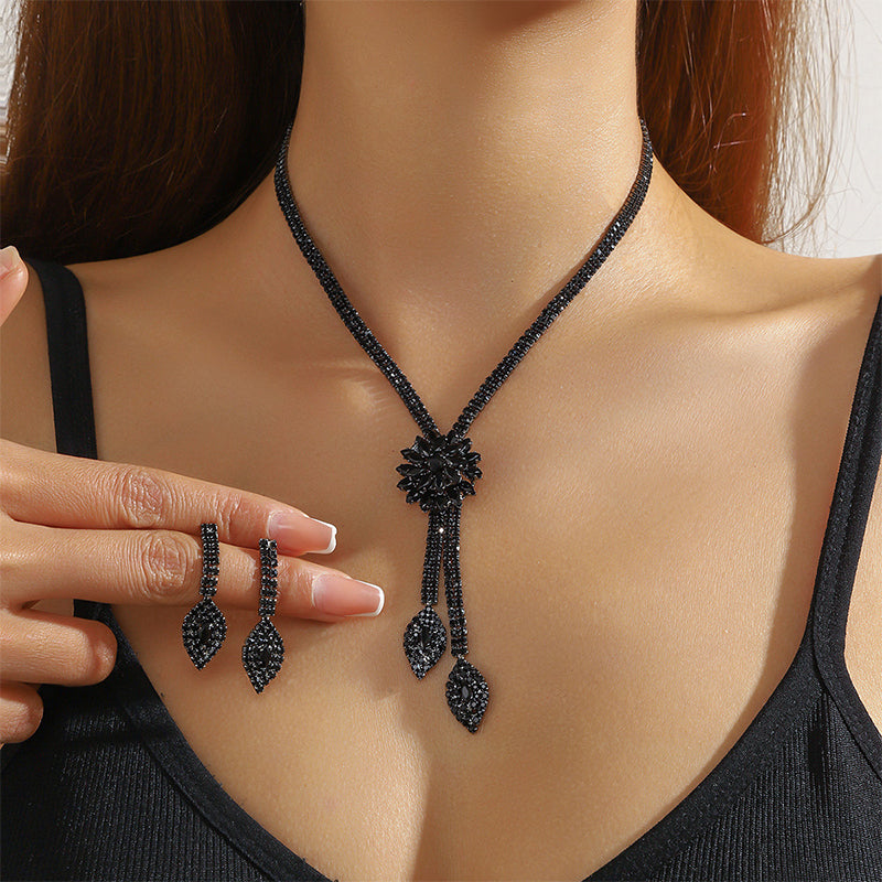 🌼 LIMITED-TIME 30% OFF! ✨ Women’s Zircon Flower Jewelry Set – Elegant Sparkling Ready-to-Gift 💎 - Black - Clothing &