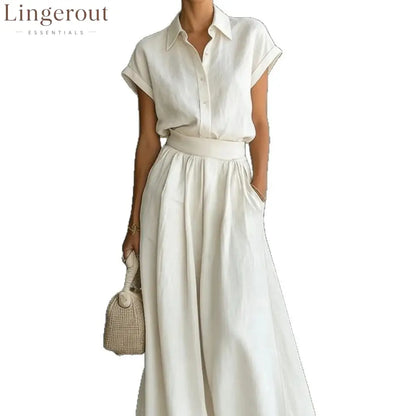 Spring And Summer Fashion Casual Solid Color Shirt Wide-Leg Pants Two-Piece Set