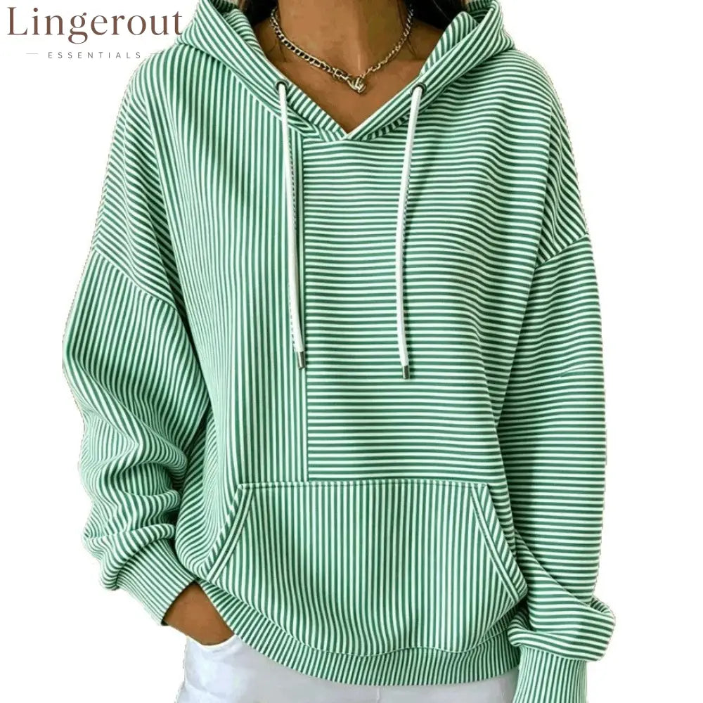 Stripe Color‑Block Patchwork Hoodie