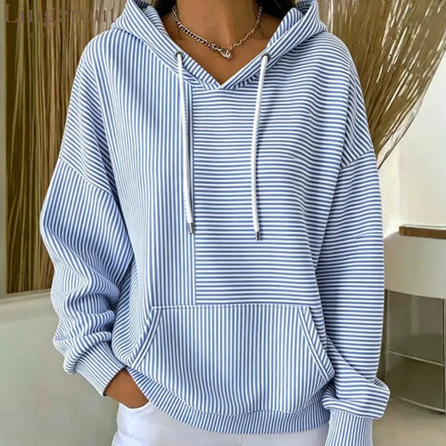 Stripe Color‑Block Patchwork Hoodie