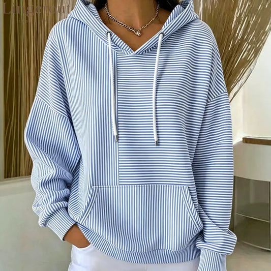 Stripe Color‑Block Patchwork Hoodie