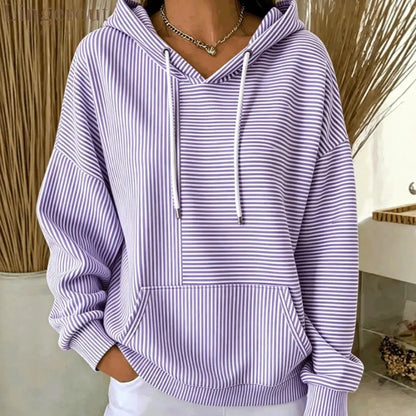 Stripe Color‑Block Patchwork Hoodie