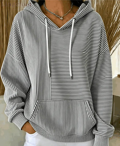 Stripe Color‑Block Patchwork Hoodie - Black / S