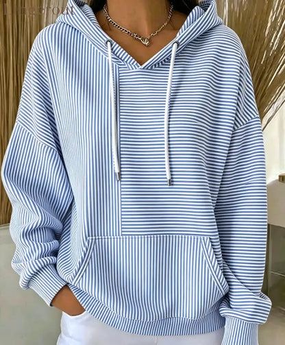 Stripe Color‑Block Patchwork Hoodie - Blue / S