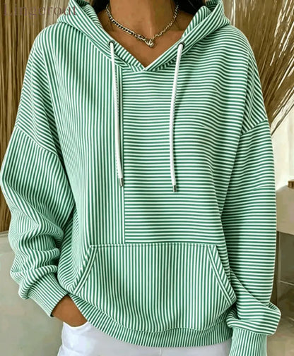 Stripe Color‑Block Patchwork Hoodie - Green / S