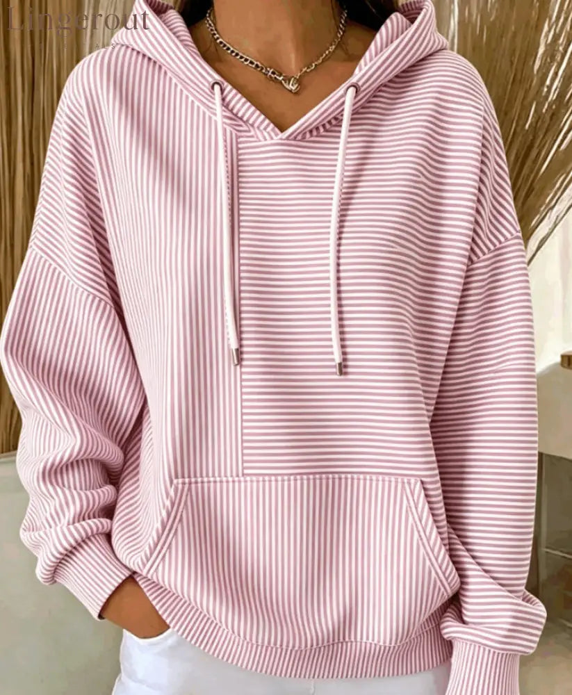 Stripe Color‑Block Patchwork Hoodie - Pink / S