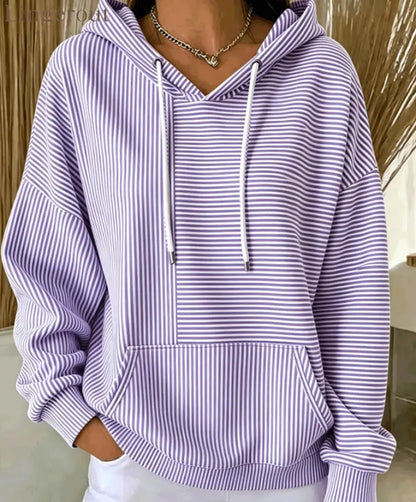 Stripe Color‑Block Patchwork Hoodie - Purple / S