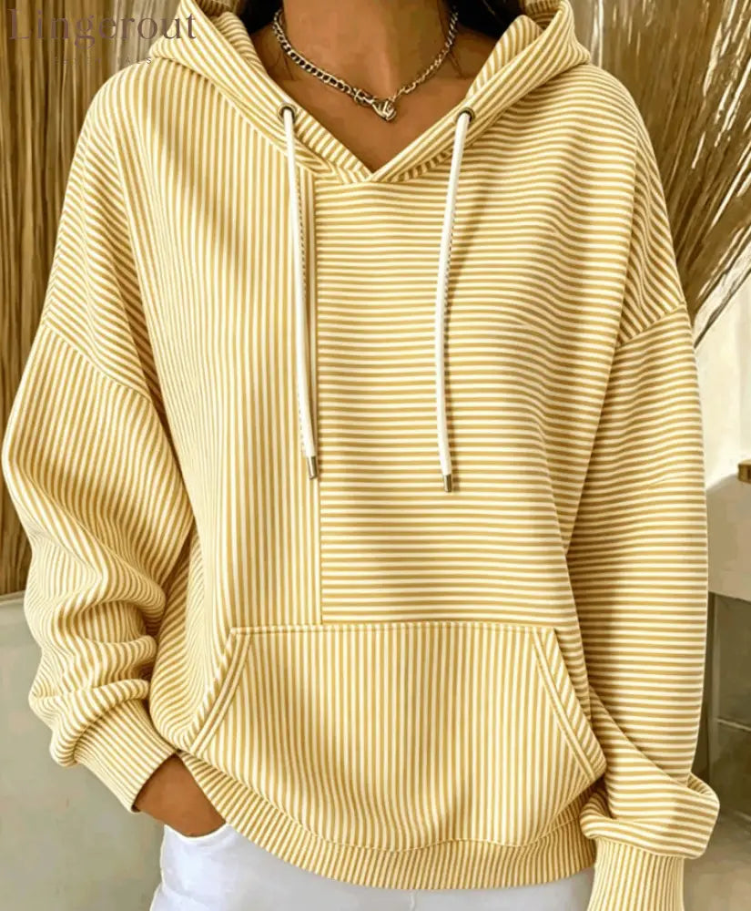 Stripe Color‑Block Patchwork Hoodie - Yellow / S