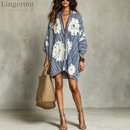 Stripe Floral Oversized Tunic Mini Dress