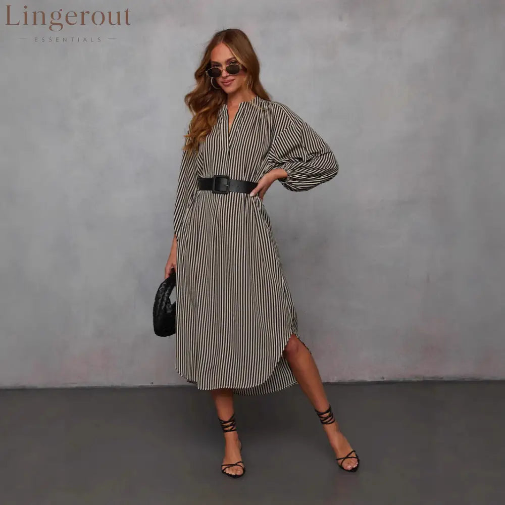 Striped Belted Midi Dress