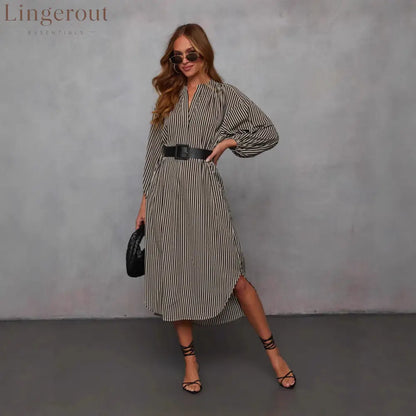 Striped Belted Midi Dress