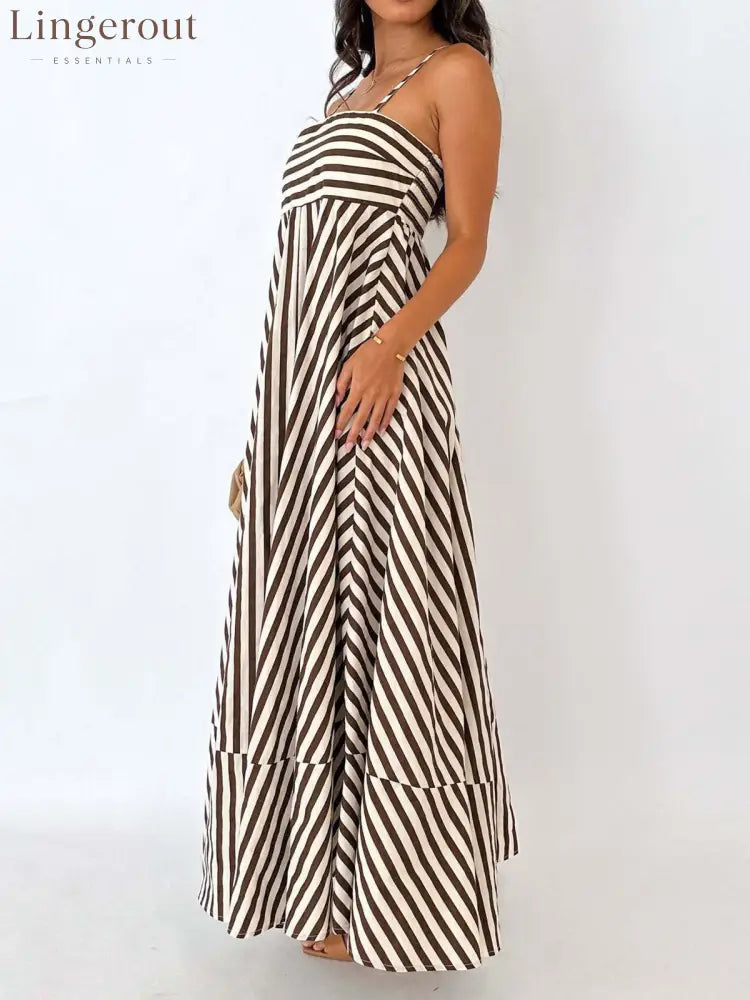 Striped Pleated Cami Long Dress