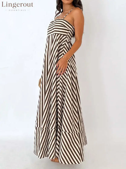 Striped Pleated Cami Long Dress