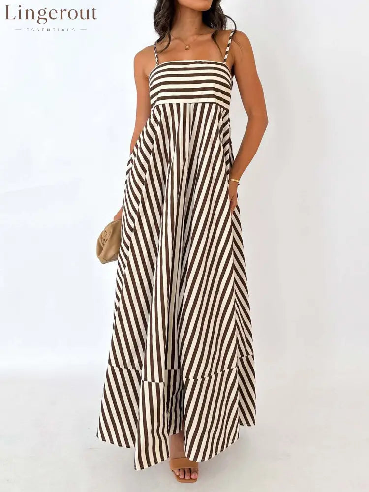 Striped Pleated Cami Long Dress