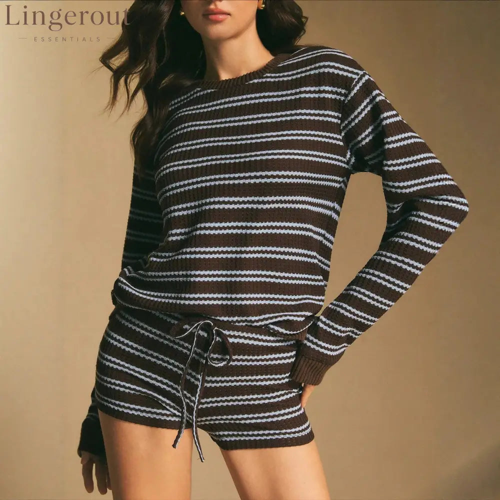 Striped Ribbed Knit Sweater & Shorts Set