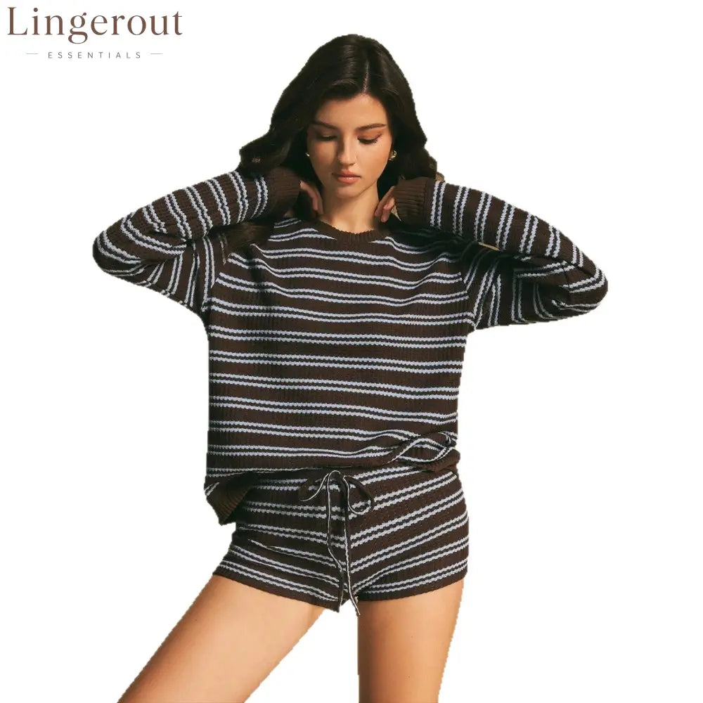 Striped Ribbed Knit Sweater & Shorts Set