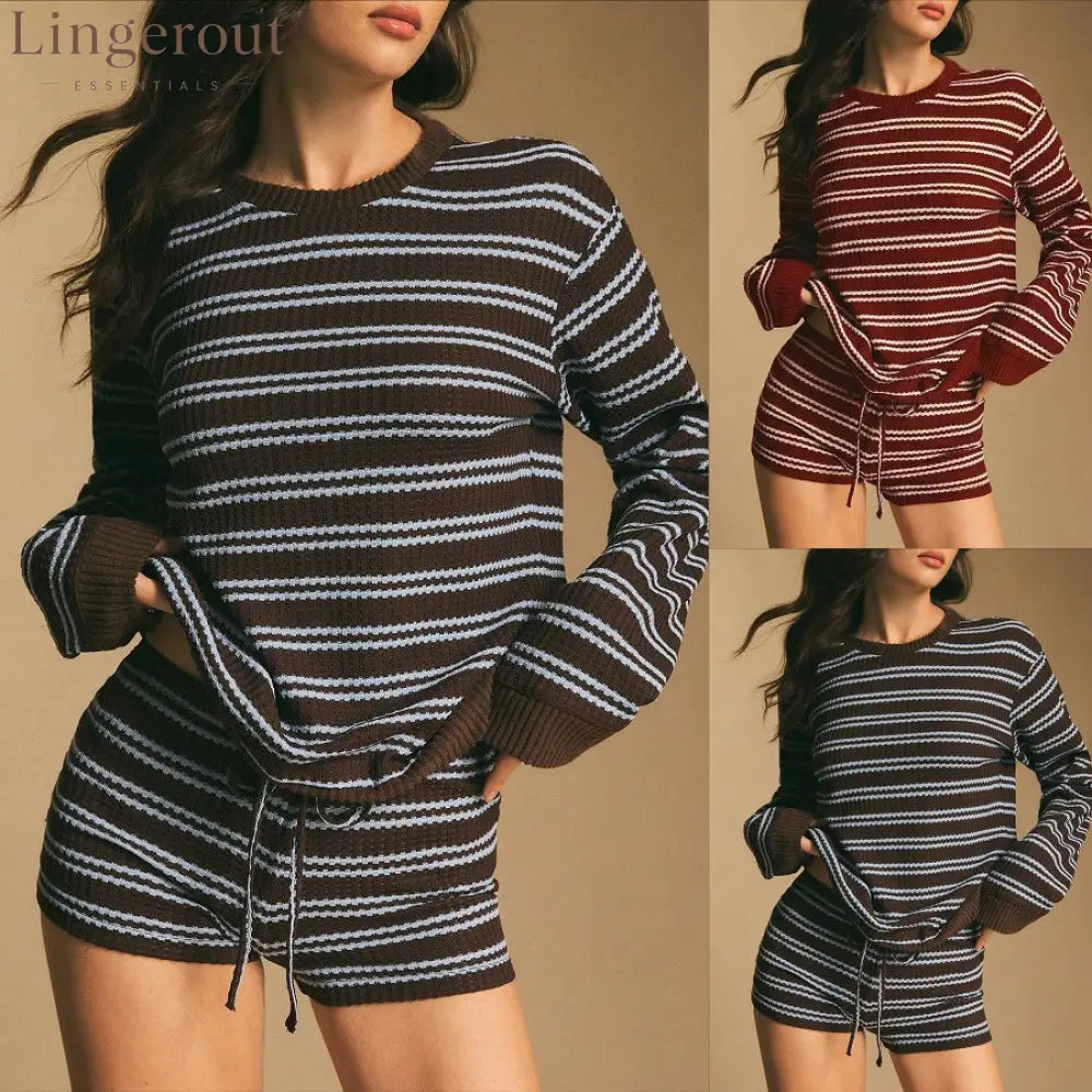 Striped Ribbed Knit Sweater & Shorts Set