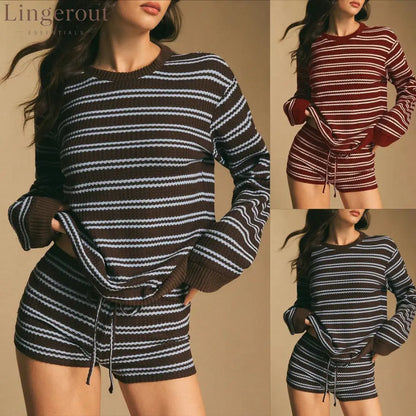 Striped Ribbed Knit Sweater & Shorts Set