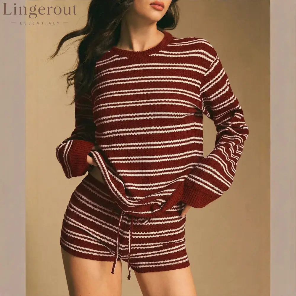 Striped Ribbed Knit Sweater & Shorts Set
