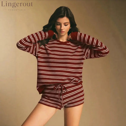Striped Ribbed Knit Sweater & Shorts Set