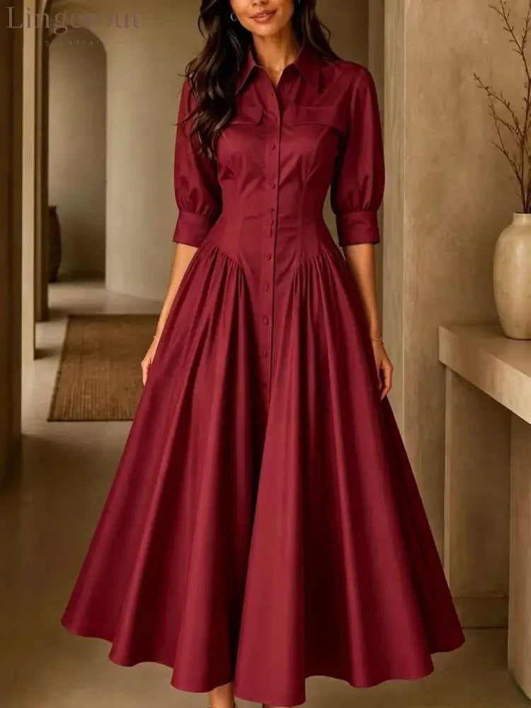 Structured Shirt Midi Dress - Claret / S