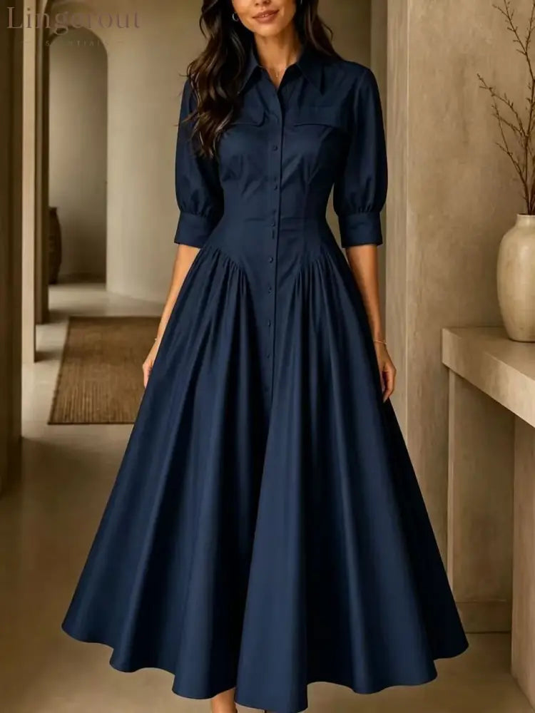 Structured Shirt Midi Dress - Navy blue / S