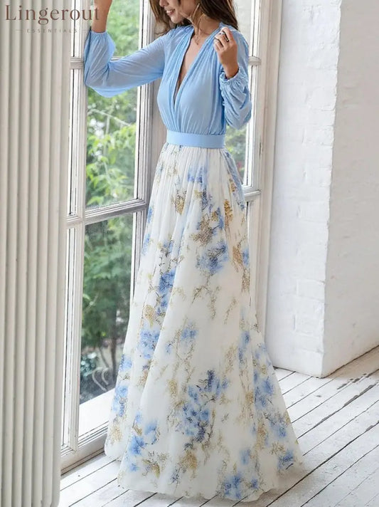 Stunning Floral Print V-Neck Maxi Dress
