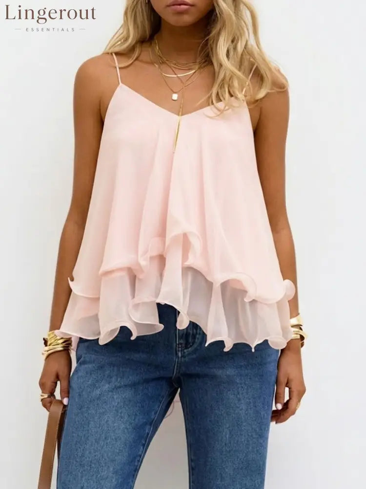 Stylish Chiffon Camisole Top - Pink / XS