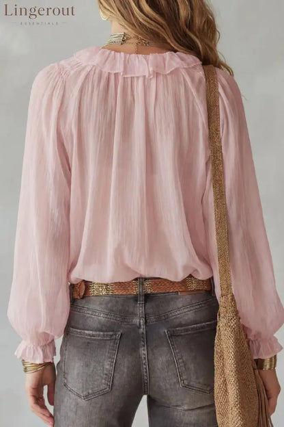 Stylish Long-sleeved V-neck Tie Loose Shirt Top