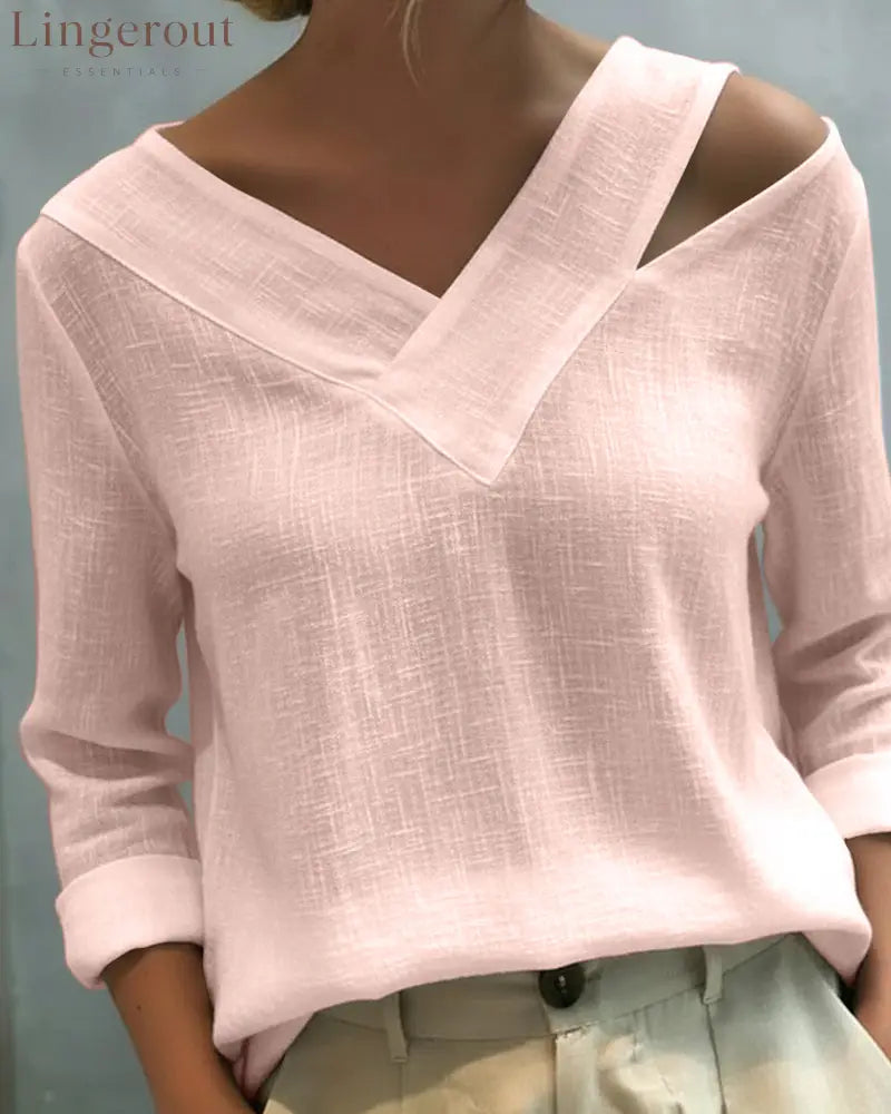 Stylish V-Neck Off-The-Shoulder Top - Pink / S