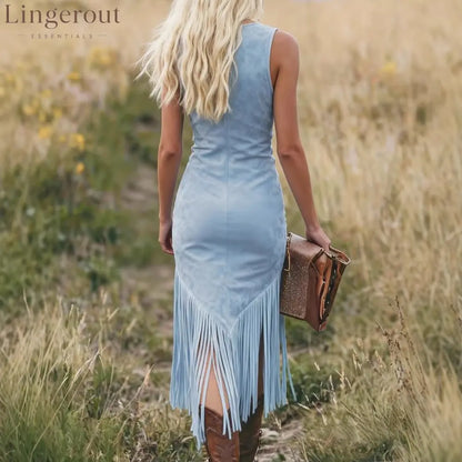 Suede Fringe Midi Dress Western Chic Meets Modern Edge