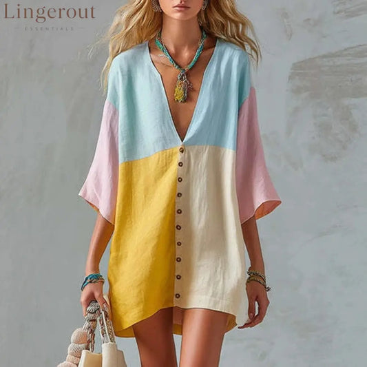 Sunset Breeze Color-Block Tunic Dress