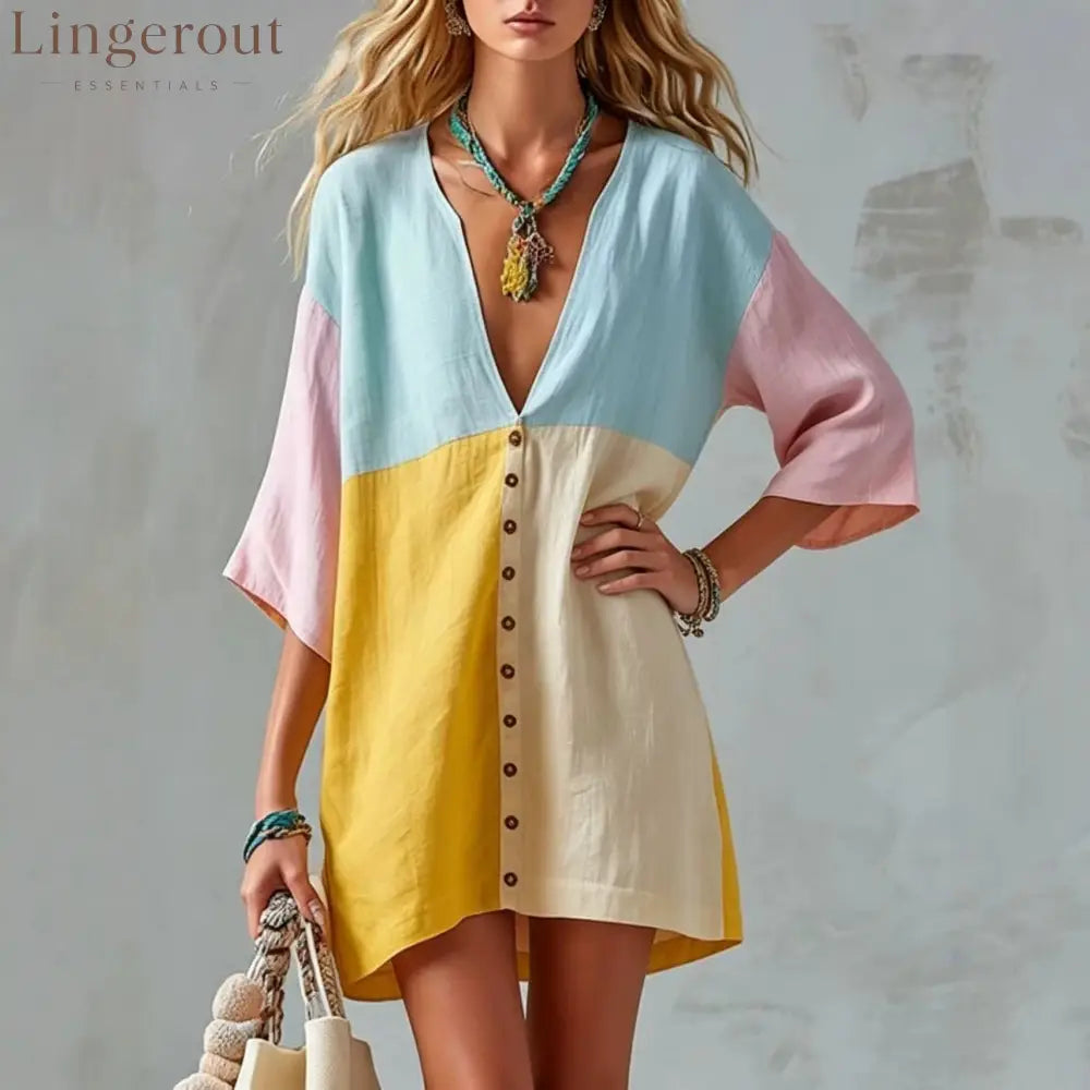 Sunset Breeze Color-Block Tunic Dress