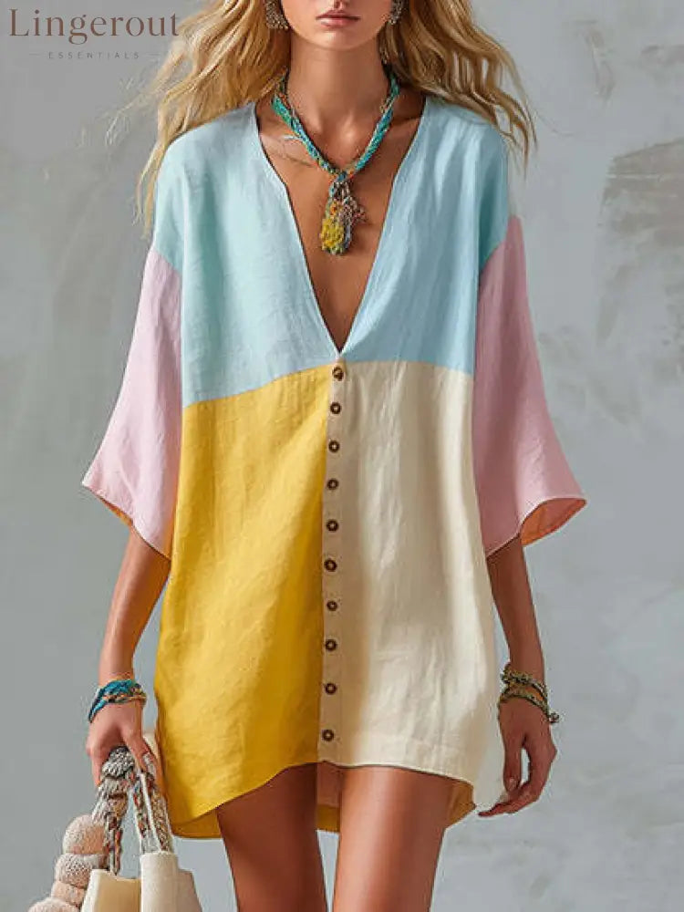 Sunset Breeze Color-Block Tunic Dress - Picture color / XS