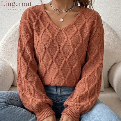 Textured Cable Knit V-Neck Sweater