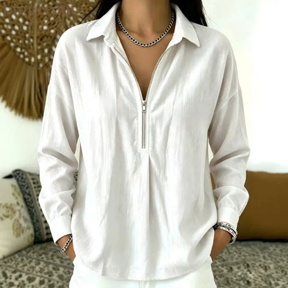 2026 Autumn European And American Cross-Border New Casual Texture Loose Lapel Relaxed Retro Corduroy Long-Sleeved Top