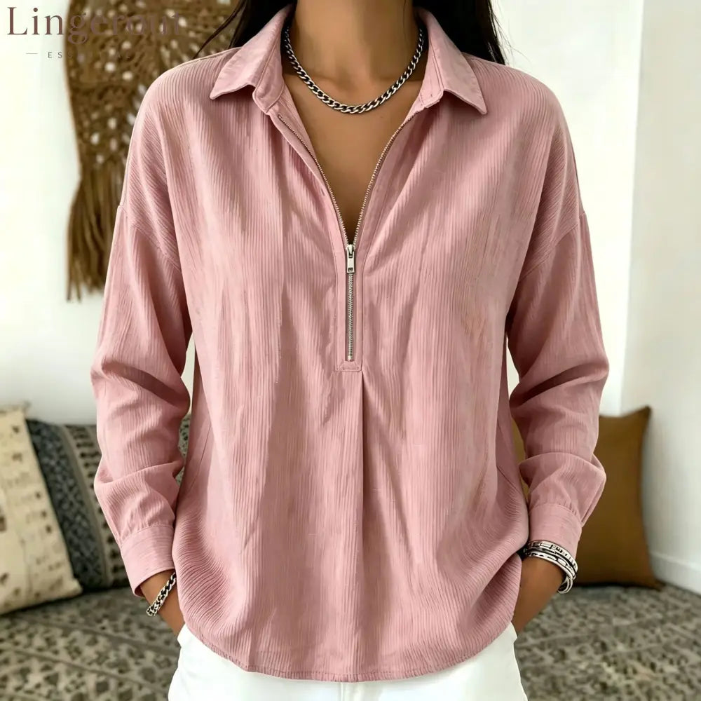 2026 Autumn European And American Cross-Border New Casual Texture Loose Lapel Relaxed Retro Corduroy Long-Sleeved Top
