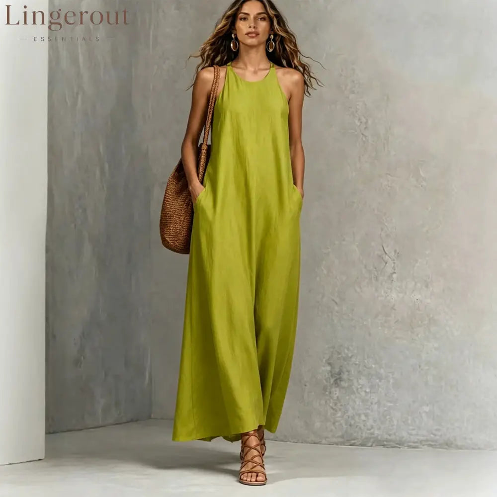 Textured Sleeveless Round Neck Pocketed Maxi Tent Dress