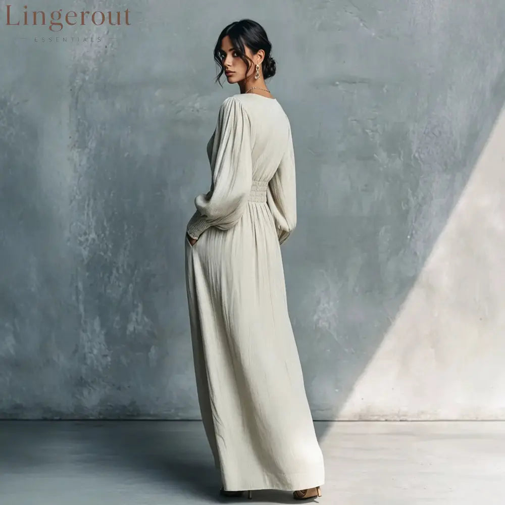 Textured V-Neck Smocked Waist Maxi Dress