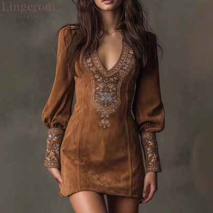 The Embroidered Suede Boho Mini Dress